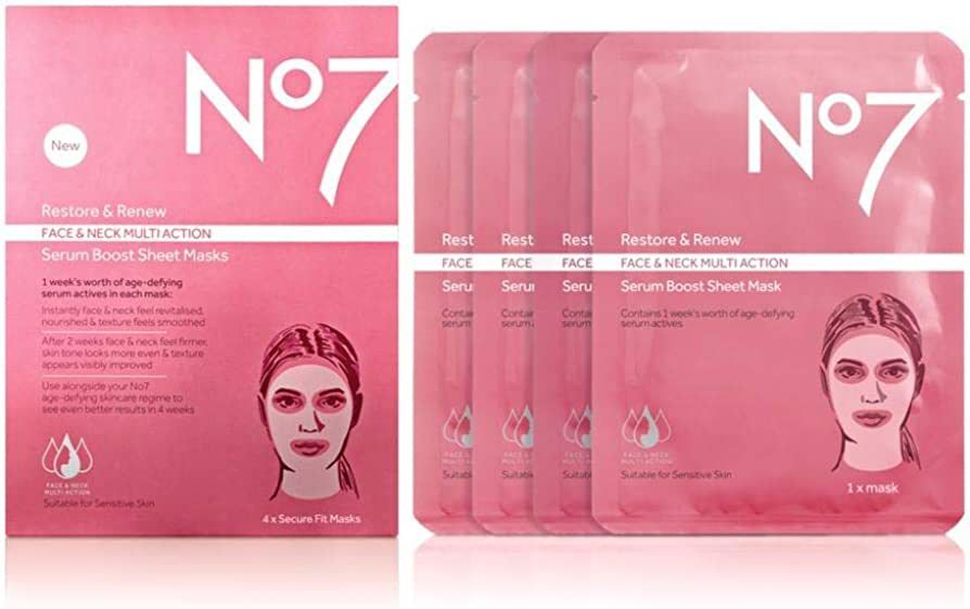 No7 Restore & Renew FACE & NECK MULTI ACTION Serum Boost Sheet Masks | Amazon (US)