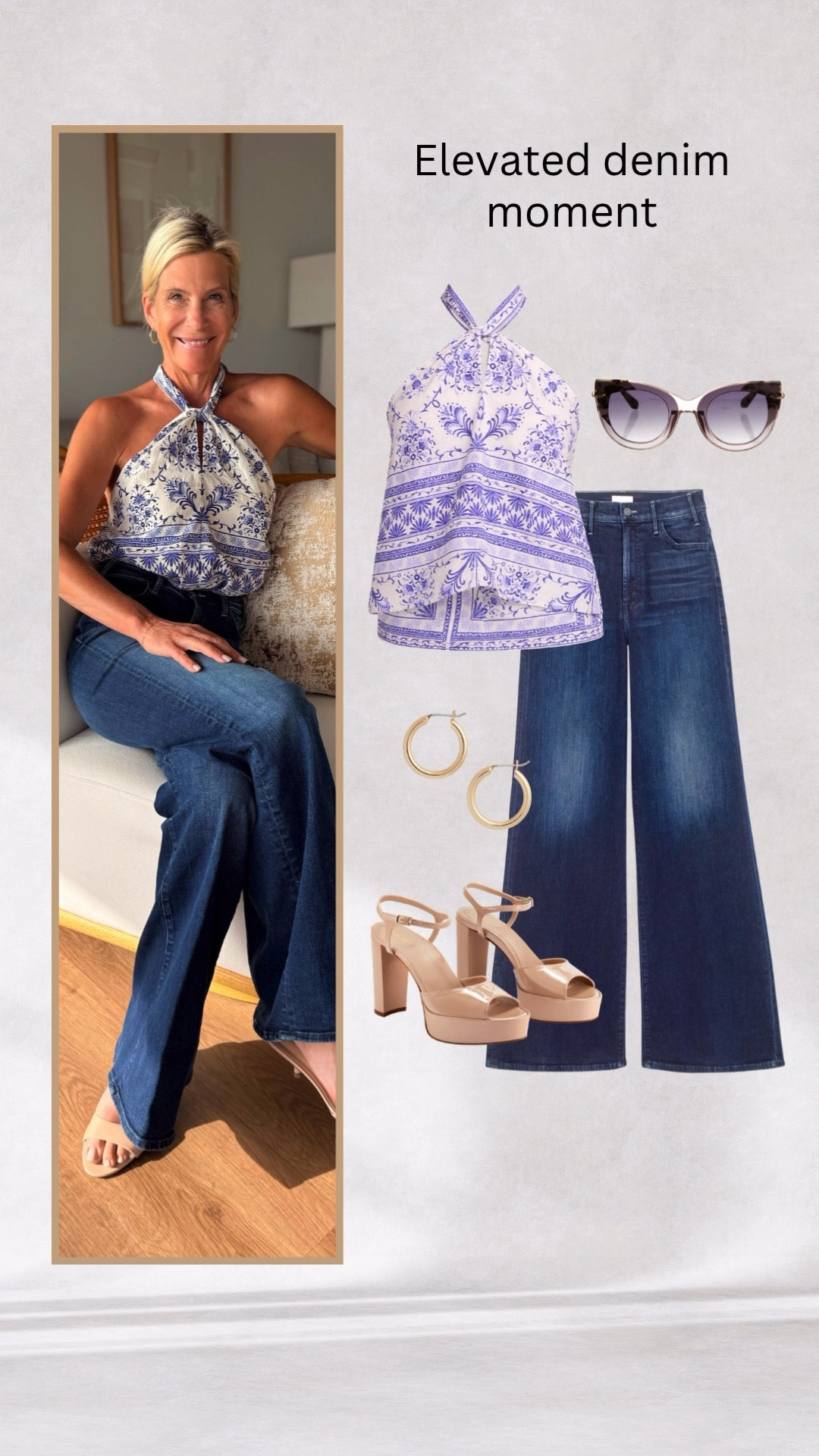 Halter top outfit with wide leg jeans and heels.

#LTKSeasonal #LTKOver40 #LTKootd