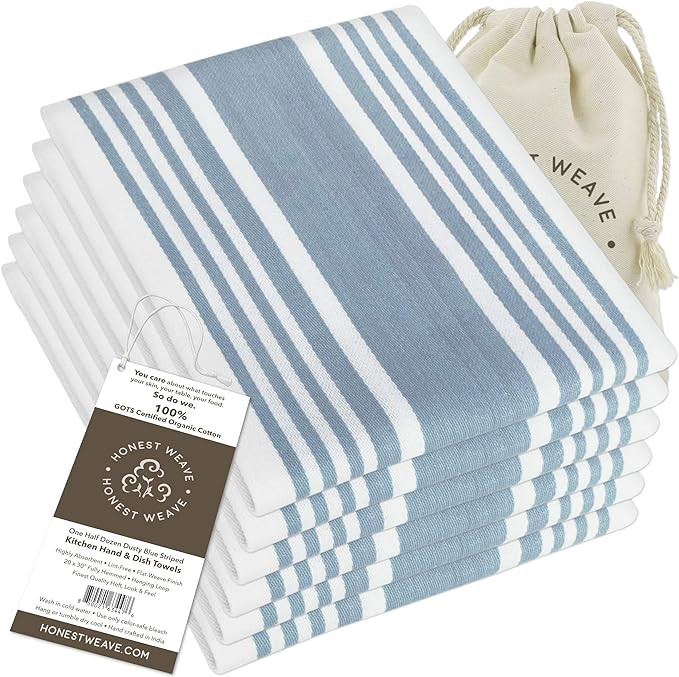 GOTS Certified Organic Cotton Kitchen Hand and Dish Towel Sets - Oversized 20x30 inches, Fully He... | Amazon (US)