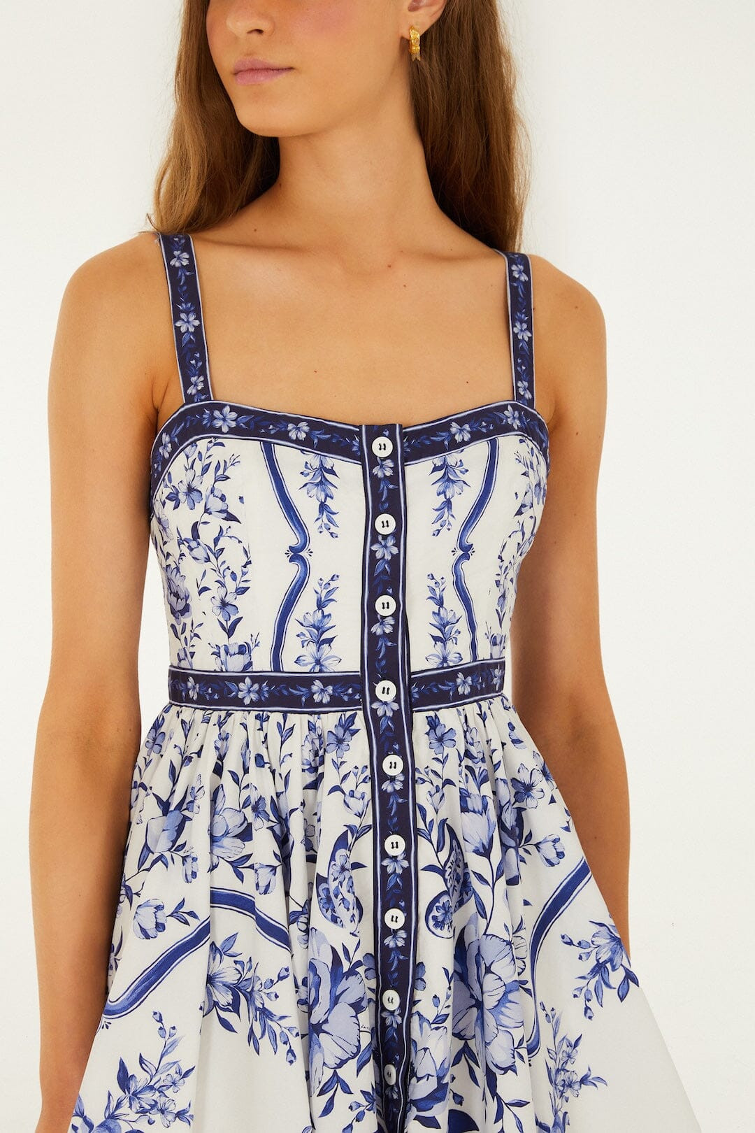 Off-White Porcelain Garden Buttoned Organic Cotton Mini Dress | FARM Rio | FarmRio (US)