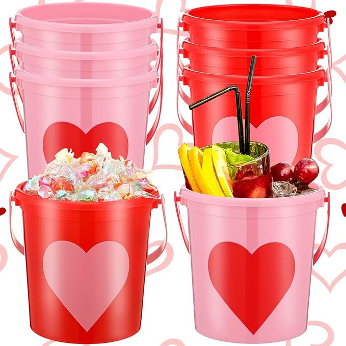 Crowye 6 Pcs 32oz Valentine's Day Bucket Bulk Heart Buckets for Drinks 4.33 x 3.15 x 4.33 in Plas... | Amazon (US)