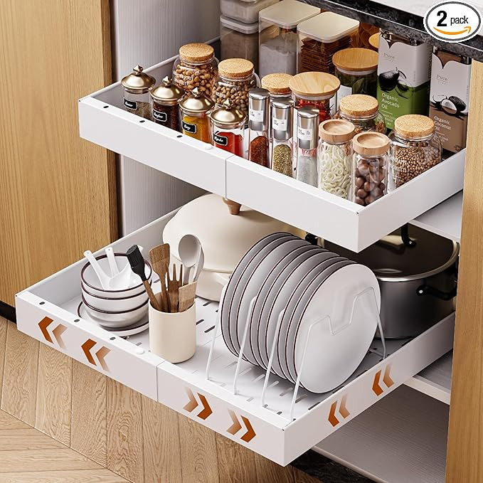 OneDream 2 Pack Pull Out Cabinet Organizer, 21" Deep Slide Out Drawers for Kitchen Cabinets, No D... | Amazon (US)
