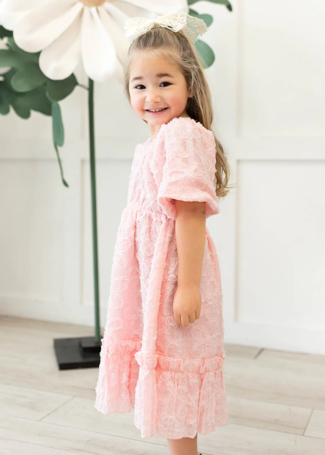 Carlee Pink Floral Textured Little Girl Dress | My Sister's Closet Boutique