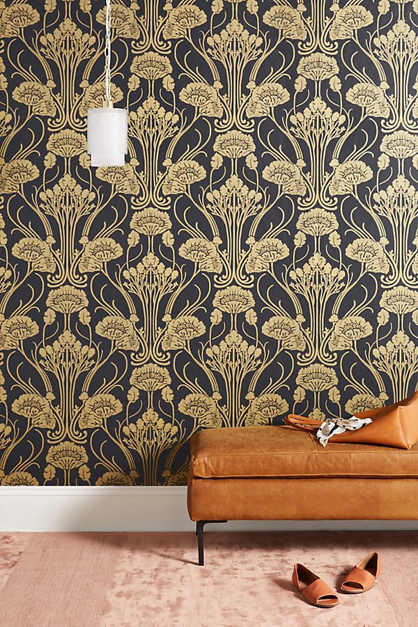 Nouveau Damask Wallpaper By York Wallcoverings in Black Size ALL | Anthropologie (US)