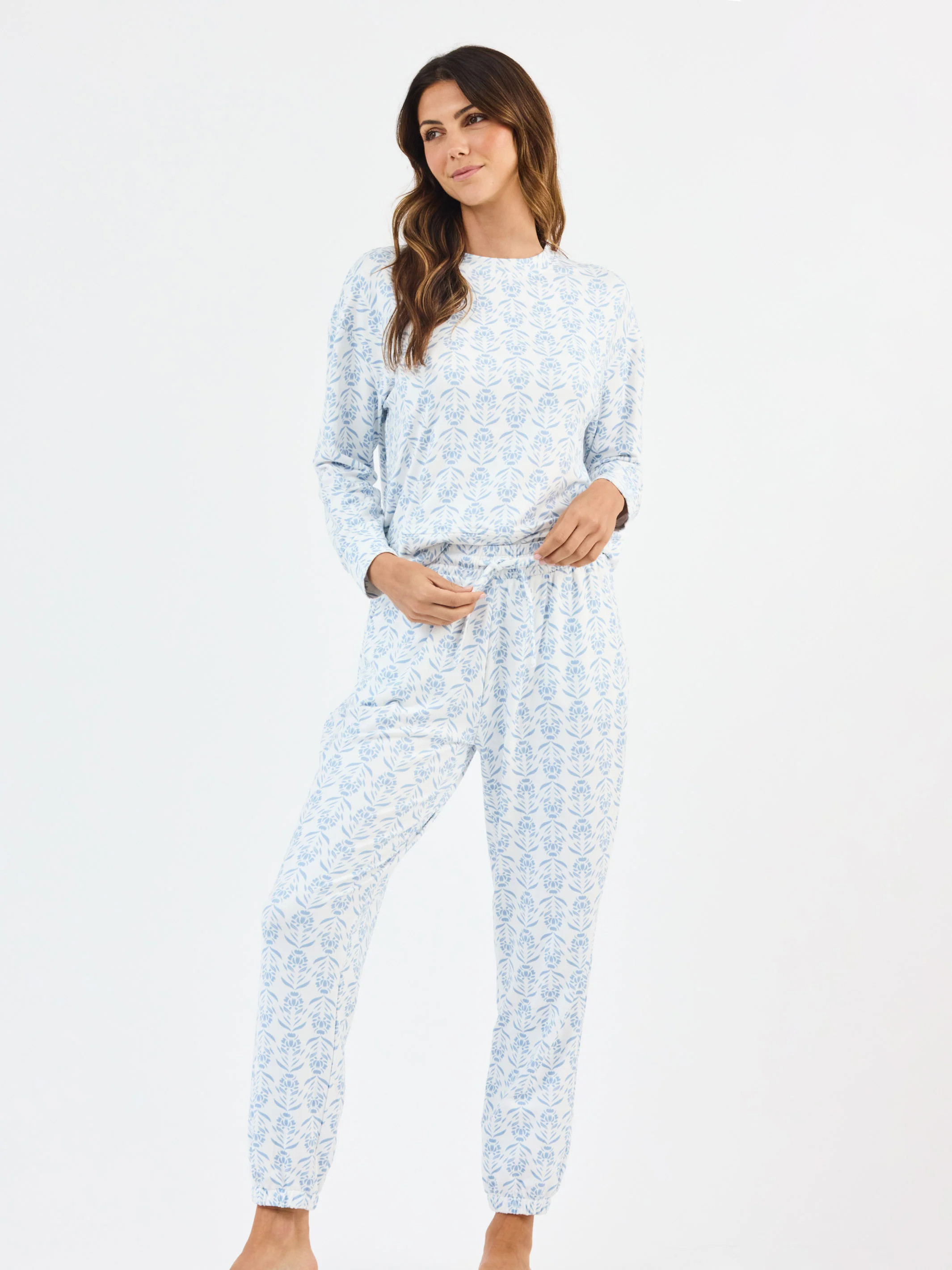 Sophie Jogger Set | Palm Damask Light Blue | Mary Square