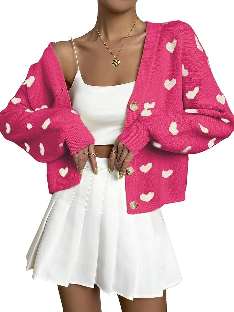 Verdusa Women's Long Sleeve Print Button Front V Neck Knit Sweater Cardigan | Amazon (US)