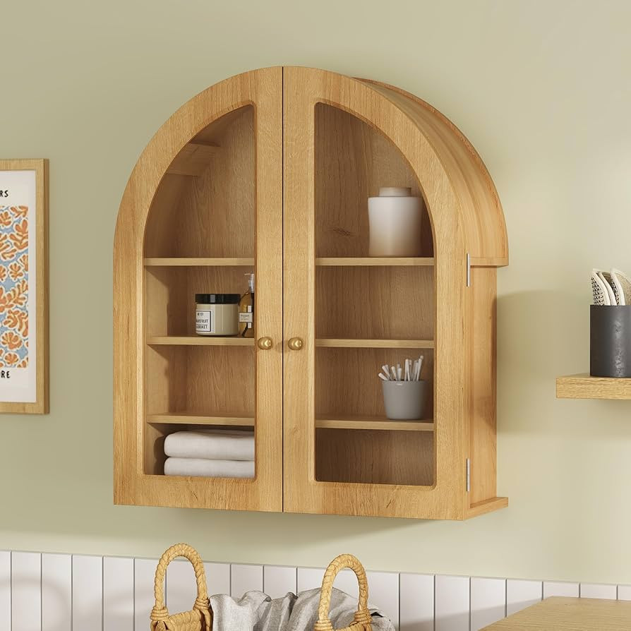 Large Arched Bathroom Wall Cabinet Modern Wooden Display Cabinet with Acrylic Doors Farmhouse Wal... | Amazon (US)
