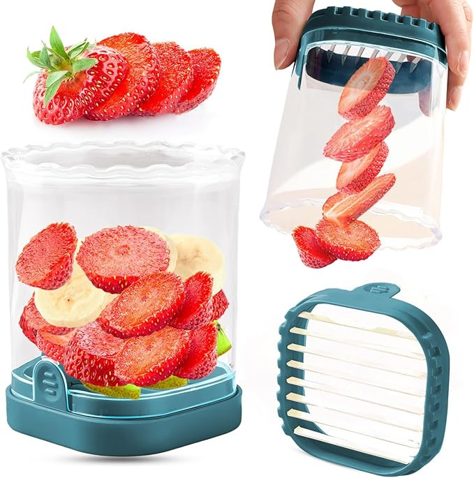 Creative Strawberry & Fruit Slicer - Detachable Cutter with Push Plate (Dark Teal) | Amazon (US)