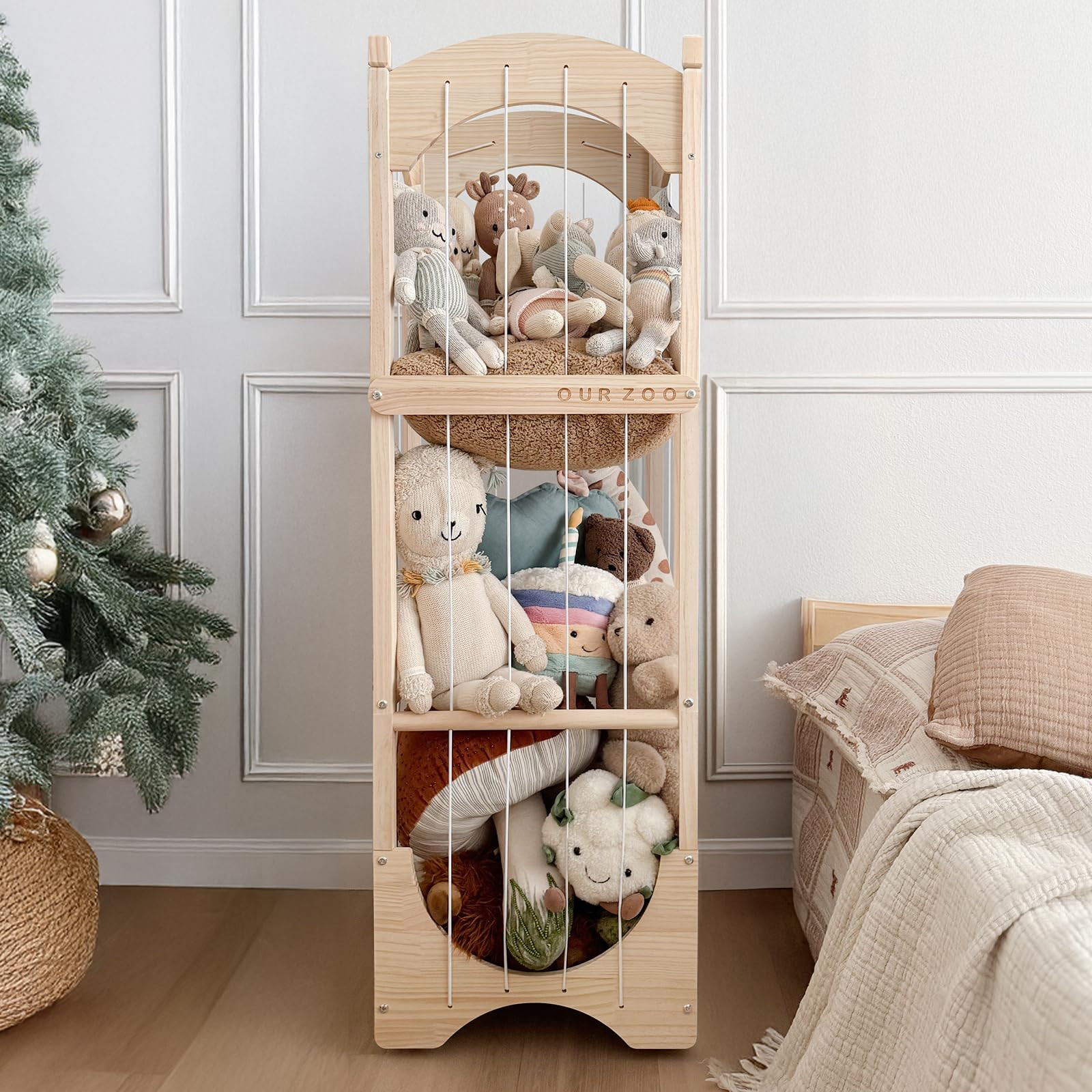Fodoss Stuffed Animal Storage Organizer - Wooden Plushies Storage Holder with 360° Wheels, Large... | Amazon (US)