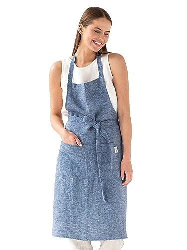 MagicLinen 100% Linen Apron with Pockets for Women - Cooking, Gardening, Grilling, Painting Womens Denim Apron - Vintage apron for Women (One Size, Denim) | Amazon (US)