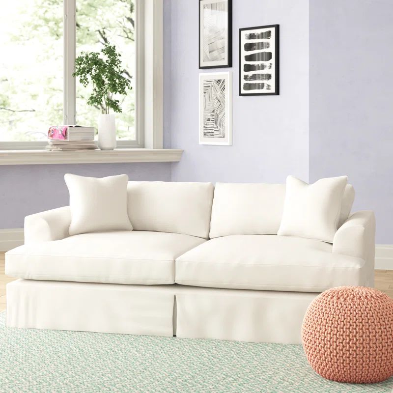 Carly 93'' Cotton Recessed Arm Slipcovered Sofa with Reversible Cushions | Wayfair North America
