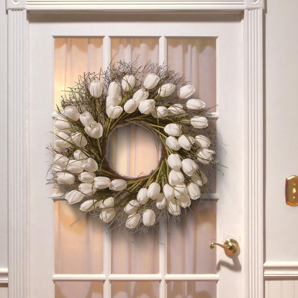 24 in. White Tulip Wreath | The Home Depot