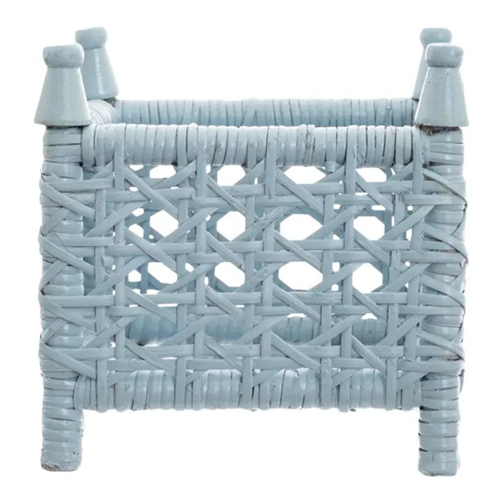 Pale Blue Cane Wicker Planter, Medium | Chairish