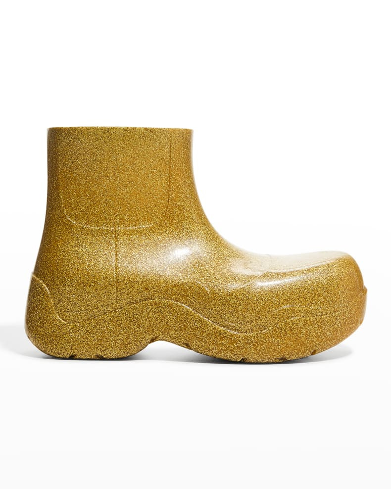 Bottega Veneta Metallic Puddle Rain Booties | Neiman Marcus