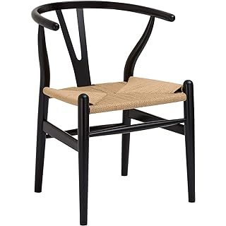 Yaheetech Set of 2 Weave Arm Chair Mid-Century Metal Dining Chair Y-Shaped Backrest Hemp Seat, Black | Amazon (US)