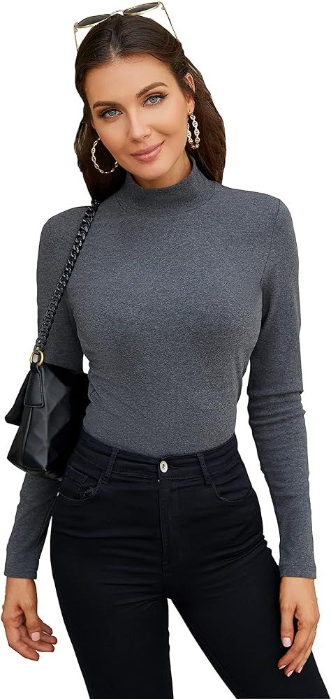 Women Short Sleeve Knit Cotton T Shirt Slim Fit Turtleneck Top | Amazon (US)