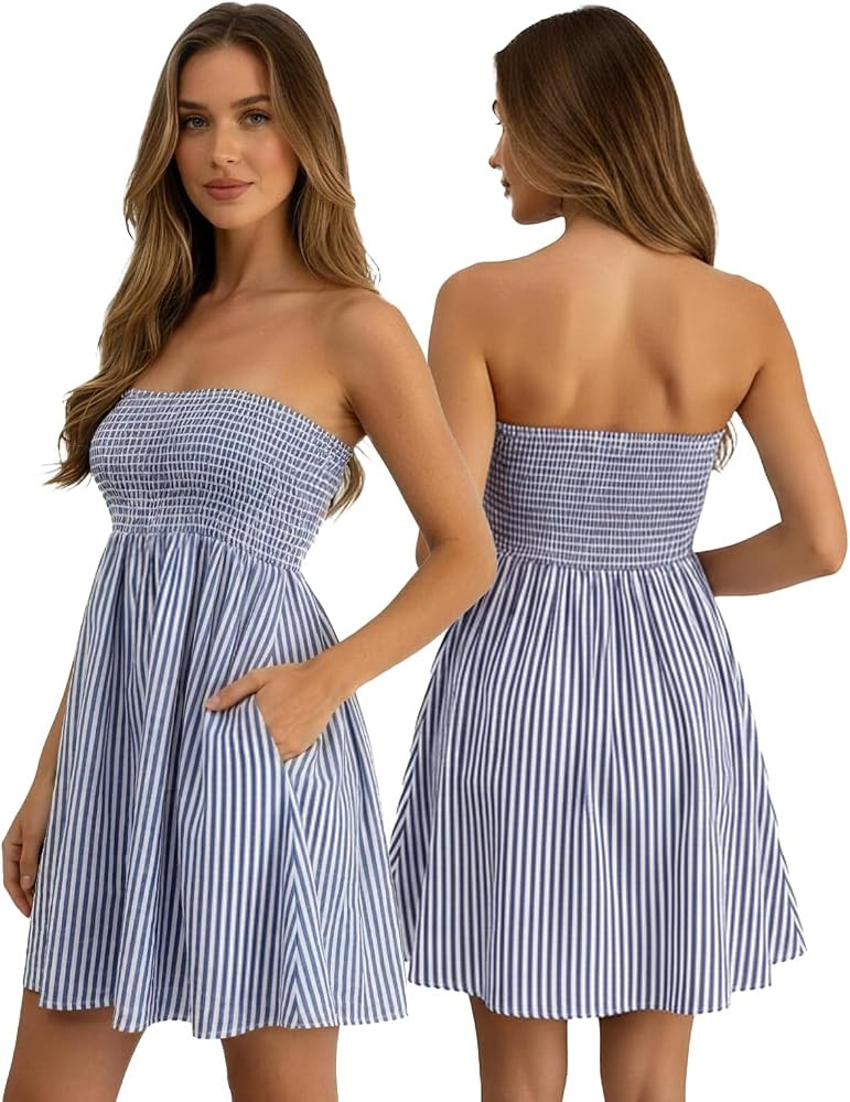 EG CHRIS G Summer Dresses for Women Strapless Tube Top Mini Dresses Beach Boho Sundress 2025 | Amazon (US)