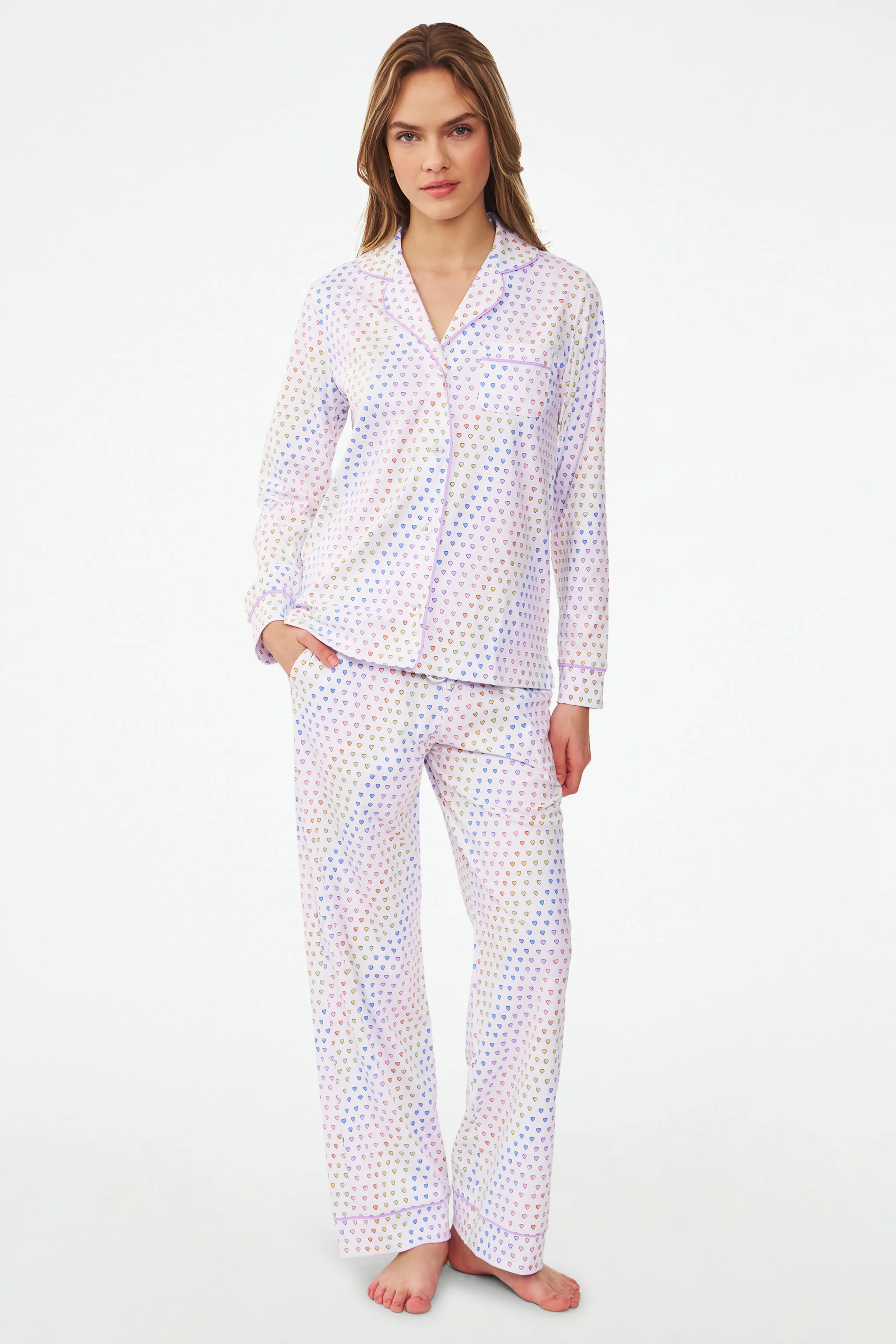 Disco Hearts Long Sleeve Polo Pajamas | Roller Rabbit | Roller Rabbit