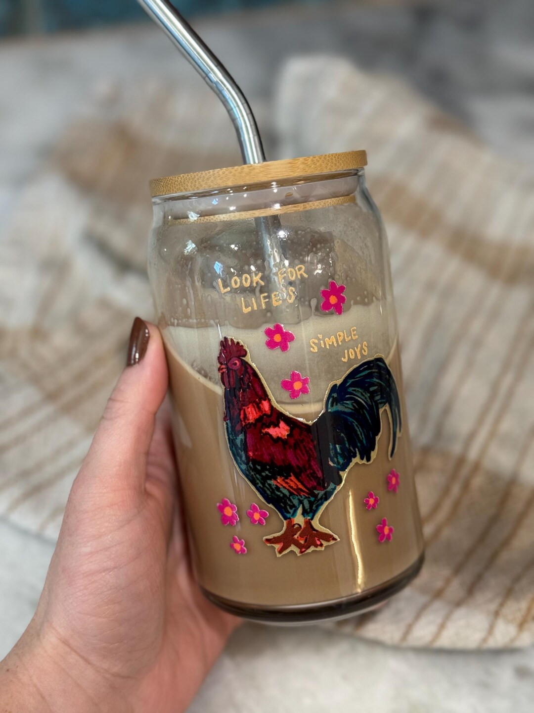 Rooster and Simple Joys Can-shaped Coffee Glass, Homesteader Gift, Gift for Her, Chicken Lover Gi... | Etsy (US)