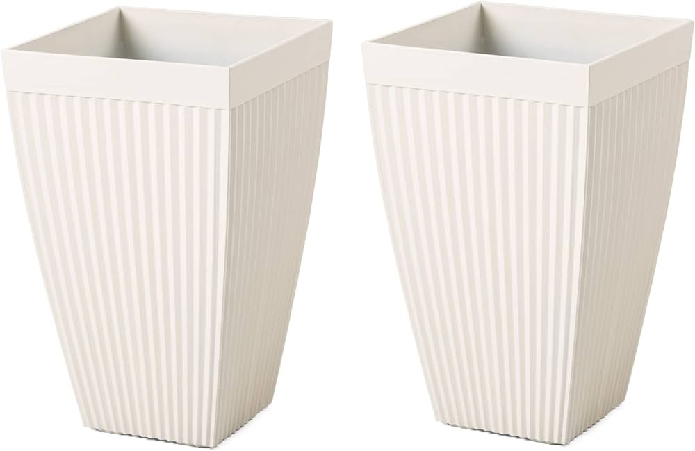 Glitzhome Set of 2 Outdoor Tall Planter Pot,22.75" H Oversized Faux Ceramic Fluted Tapered Tall P... | Amazon (US)
