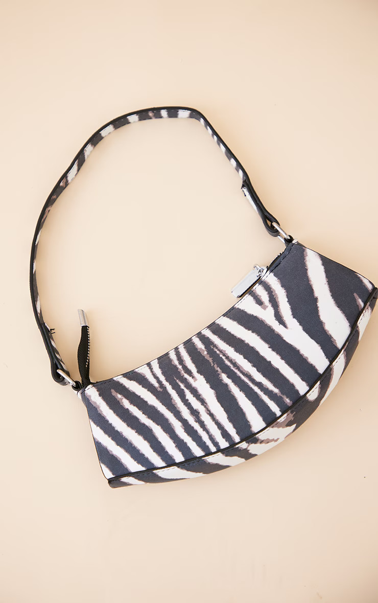 Black Zebra Print Faux Suede Slim Pocket Curved Shoulder Bag | PrettyLittleThing UK