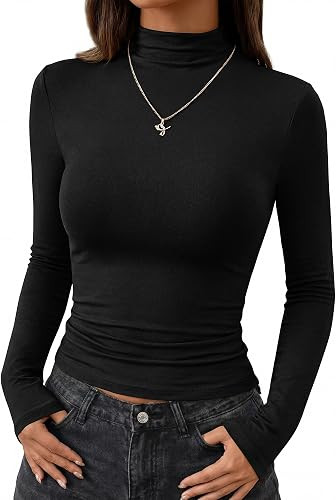 BTFBM Mock Tops for Women Fitted Long Sleeve T Shirts | Base Layer, Basic Undershirts, Slim Under... | Amazon (US)