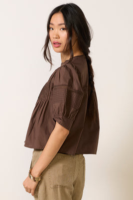 SOLSET Women's Mitchell Pintuck Blouse, Size XL, Brown | Evereve