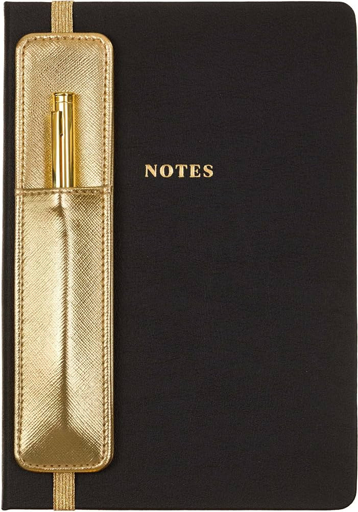 WORLD TRAVELER Eccolo Medium Journal with Pen - Black and Gold Hardbound A5 Notebook w/ 256 Ivory... | Amazon (US)