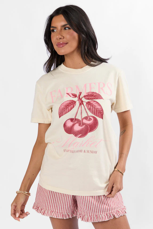 Farmers Market Cherries Ivory Comfort Color Graphic Tee | Pink Lily