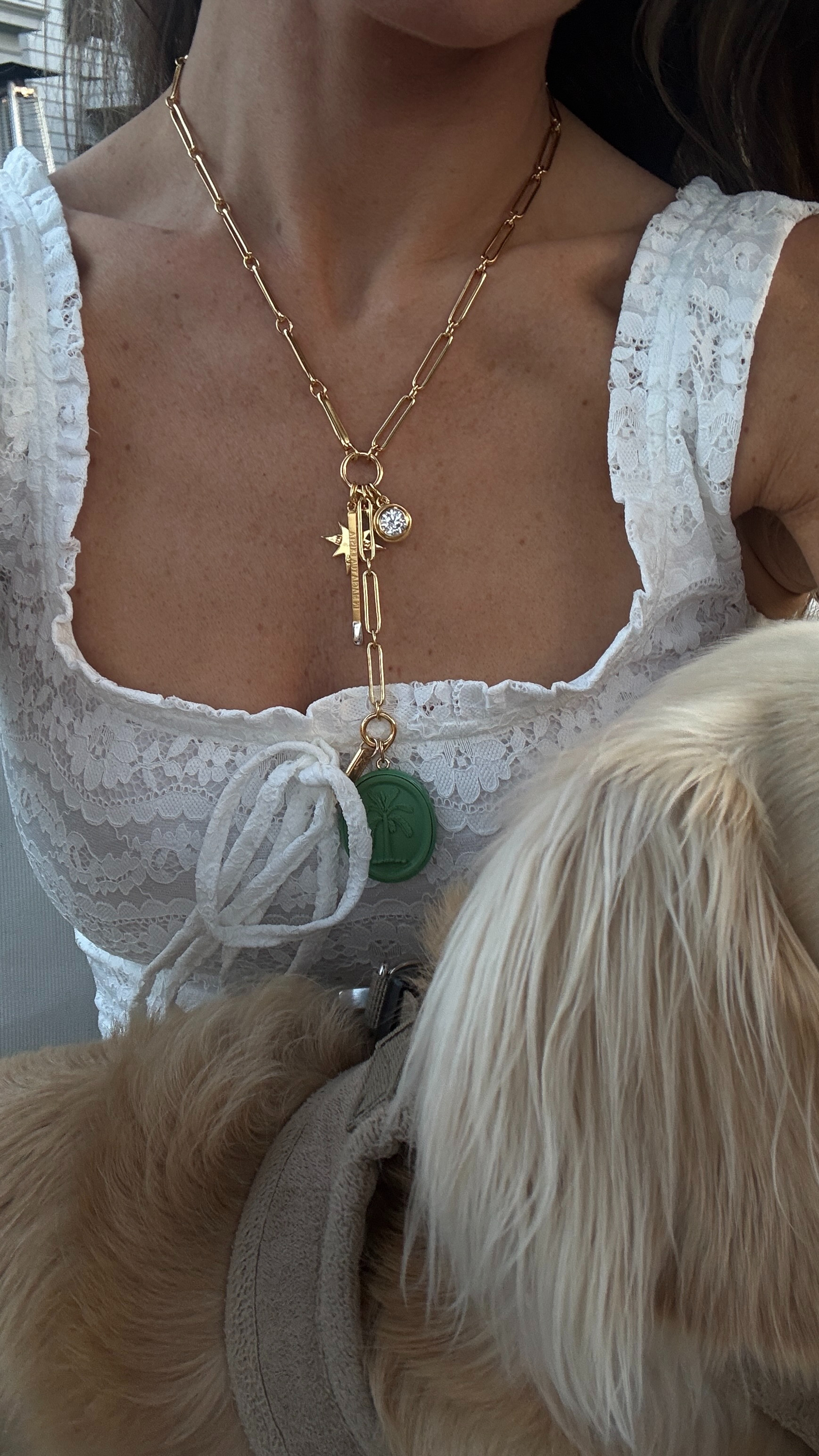 Wearing an XS in this Hill House dress 🤍 obsessed with this little heart charm necklace I made — the sweetest accessory to complete the look ✨ 

 