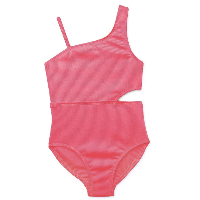 Wonder Nation Girls Ribbed Cut Out One-Piece Swimsuit, Sizes 4-18 & Plus | Walmart (US)