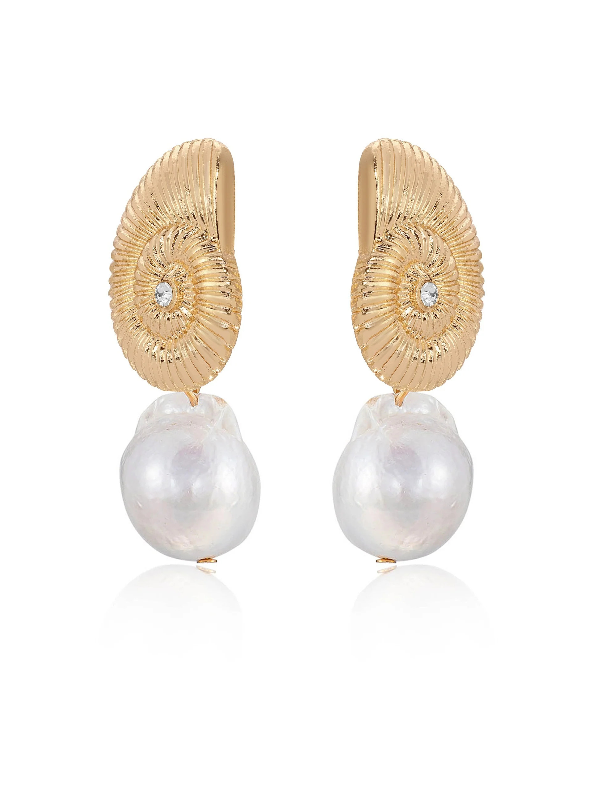 Nautilus Shell Freshwater Pearl Earrings | Ettika