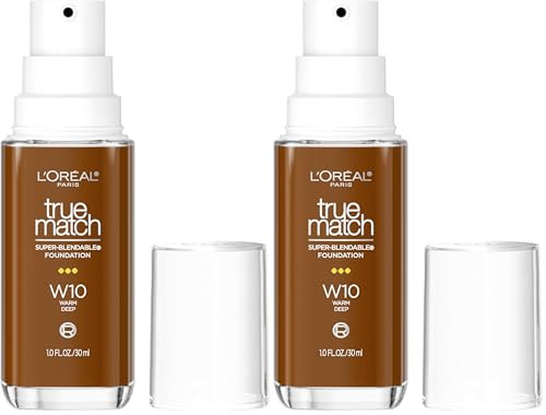 L’Oréal Paris True Match Super-Blendable Foundation, Medium Coverage Liquid Foundation Makeup with SPF 17, W10, Deep, 1 Fl Oz (Pack of 2) | Amazon (US)