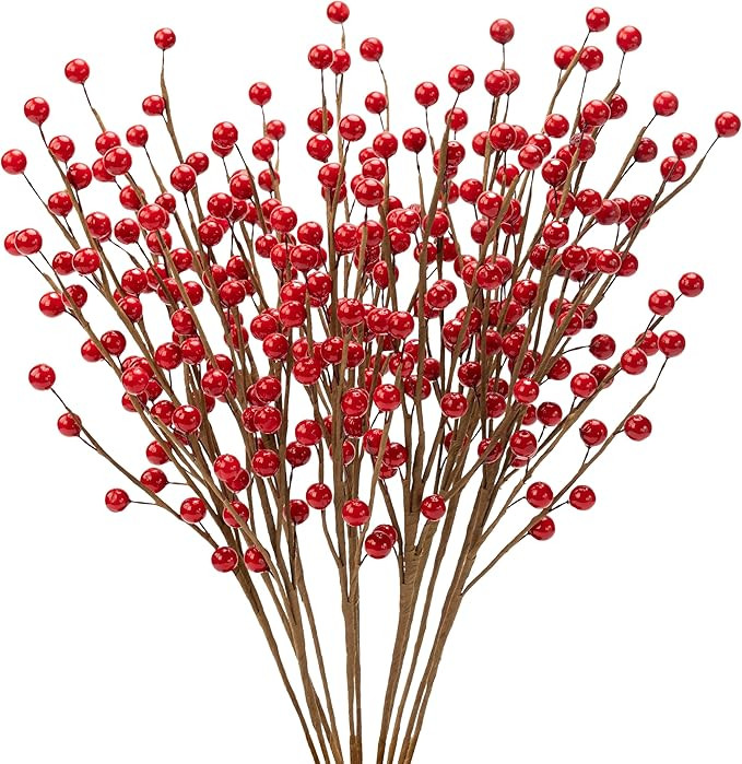 12Pcs Artificial Red Berries Stems, 13.5" Waterproof Burgundy Berry Picks Branches with 25 Berrie... | Amazon (US)