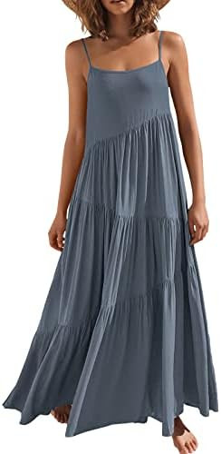 ANRABESS Women Summer Casual Loose Sleeveless Sundress Spaghetti Strap Flowy Boho Linen Beach Vac... | Amazon (US)