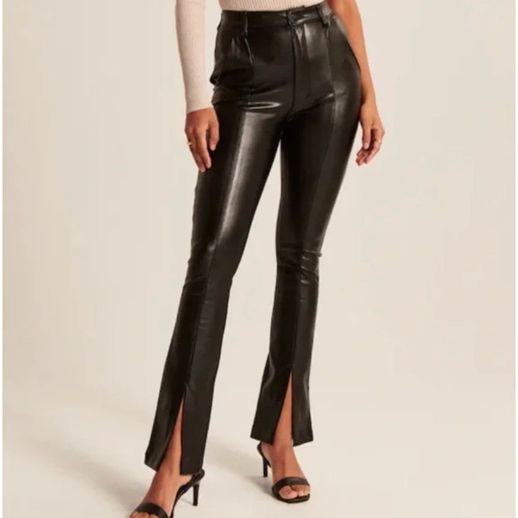 ABERCROMBIE & FITCH Black Leather The Skinny Ultra High Rise Split Hem Pants | Poshmark