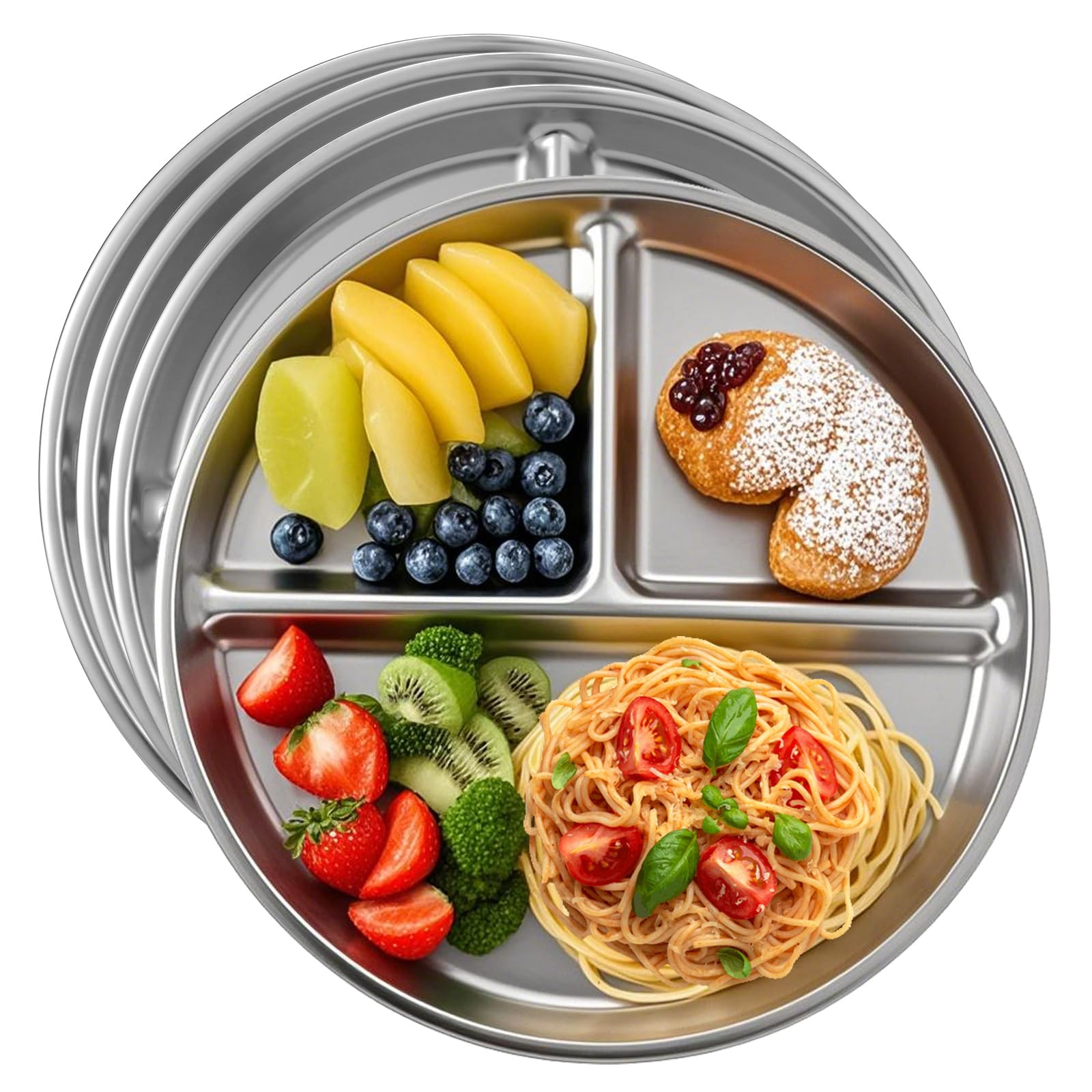 4pcs 304 Stainless Steel Kids Plates，9"Non-Toxic Circular Portion Control Plate，Suitable For ... | Amazon (US)