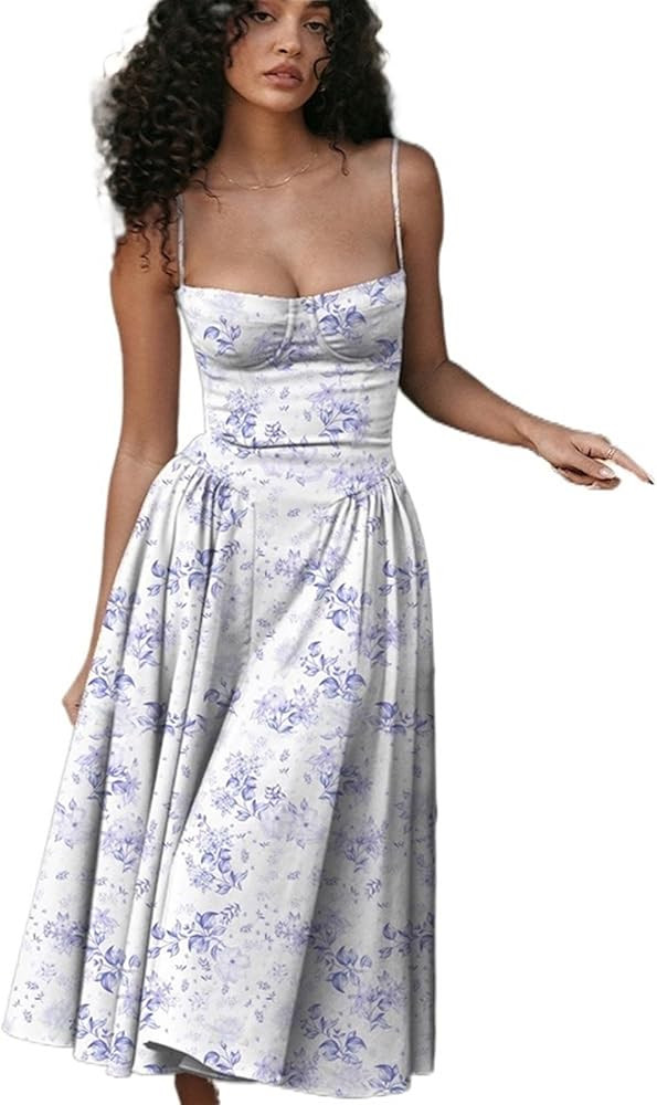 HEKG Floral Slip Dress Women Sexy Tube Tops Sleeveless Dresses Female Printted A-line Midi Lady V... | Amazon (US)