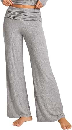 SOULVOR Natrelax Modal Ribbed Pajamas Pants | Semi Sheer Fabric, Straight Leg, Foldover, Lounge, ... | Amazon (US)