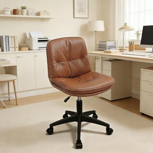 Office Chair, Ergonomic Desk Chair with Padded Cushion & Backrest, Adjustable Height & 360° Swivel, Armless Task Chair for Home Office, Computer Desk & Vanity Brown 1 | Amazon (US)