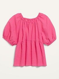 Puff-Sleeve Seersucker Babydoll Swing Blouse for Women | Old Navy (US)