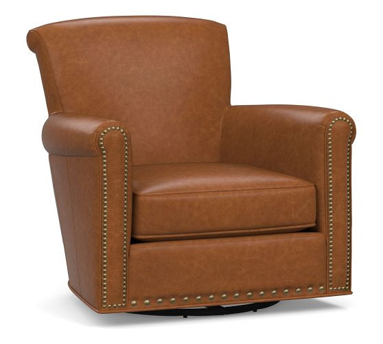 Irving Roll Arm Leather Swivel Chair | Pottery Barn (US)