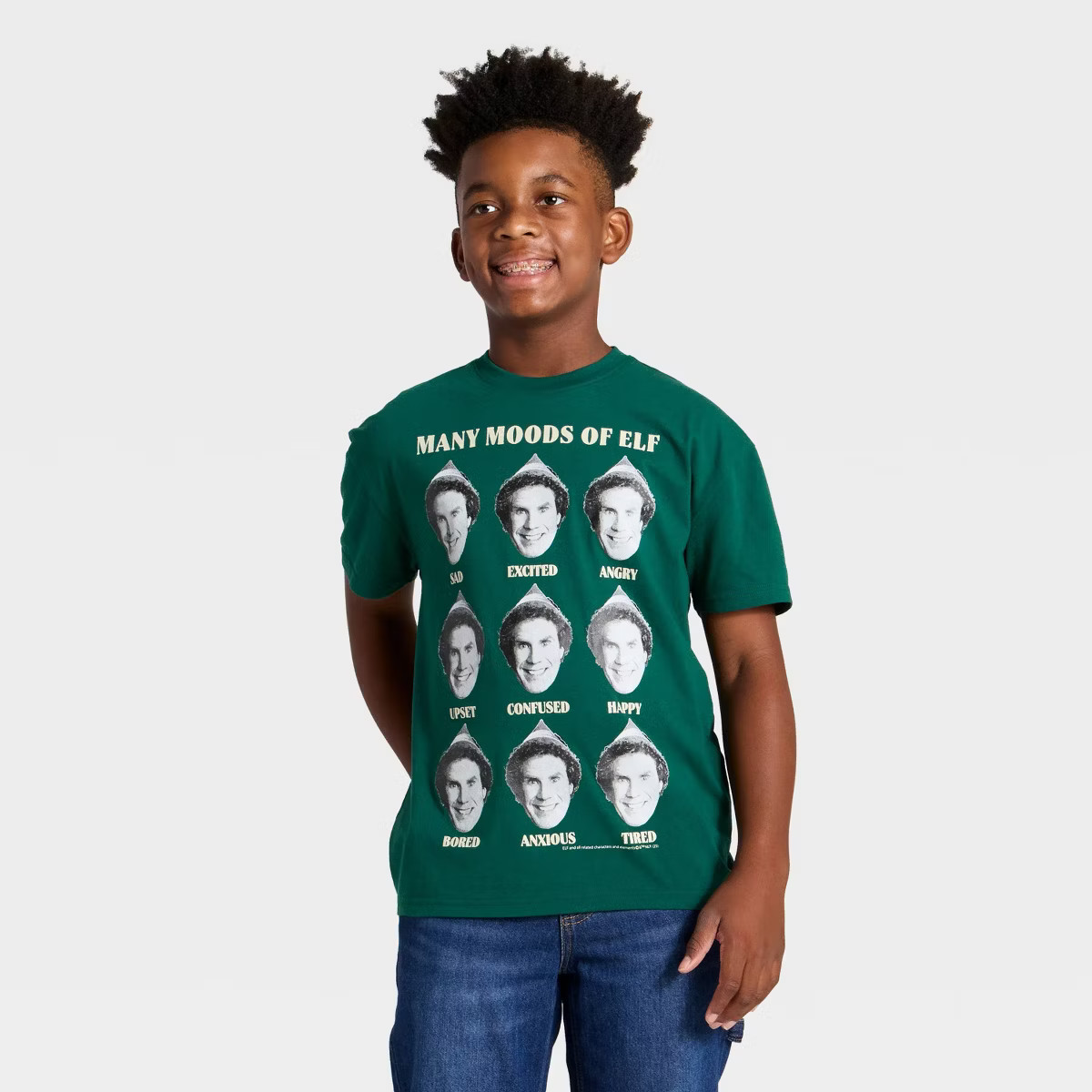 Boys' Buddy The Elf Many Moods Holiday Short Sleeve Graphic T-Shirt - Green | Target