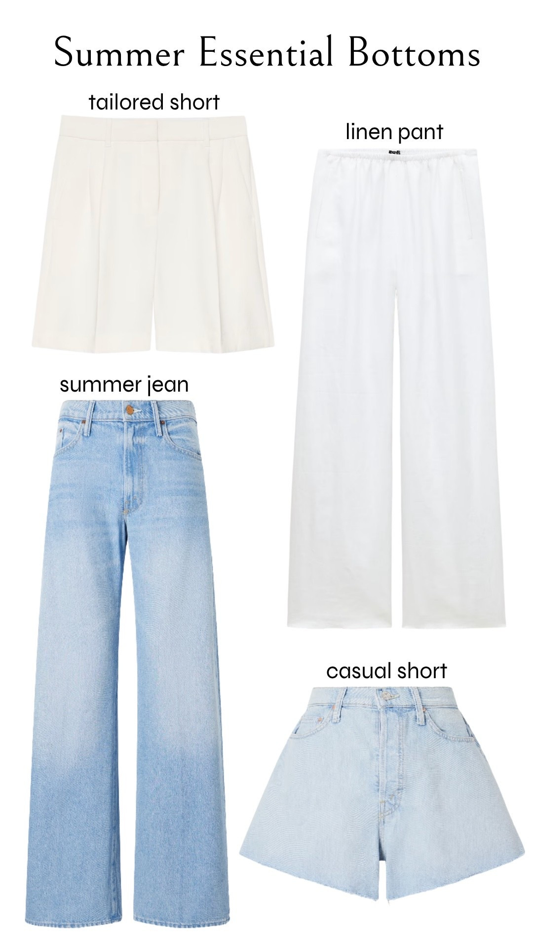 Essential summer bottoms via @Aritzia @jcrew and MOTHER

#LTKSeasonal