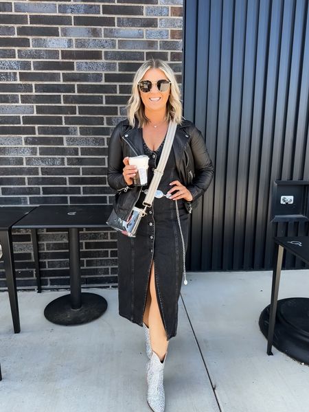Country concert outfit 

Small petite in the denim midi dress
Medium in the madewell leather jacket 
Rhinestone boots - I went with my larger size 

#LTKshoecrush #LTKFestival #LTKfindsunder100
