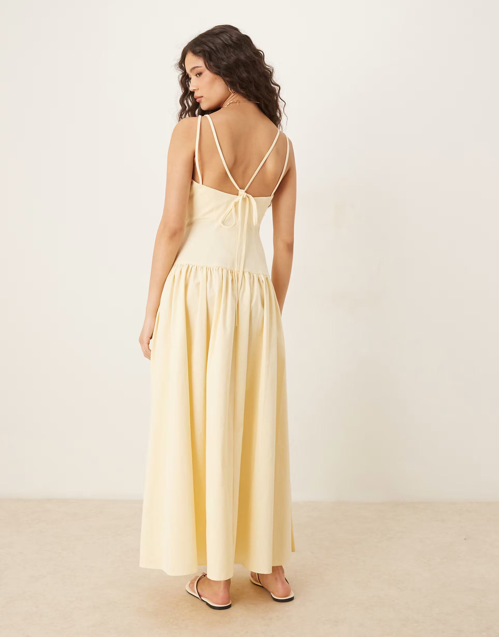 ASOS DESIGN premium strappy seam detail dropped waist midi dress in buttermilk | ASOS | ASOS (Global)