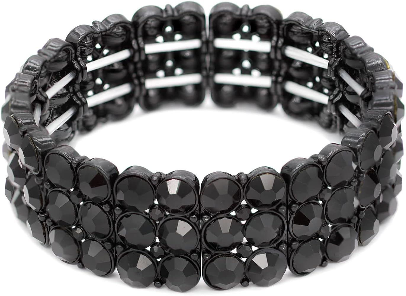 Lavencious Round Shape Rhinestone 3 Lines Stretch Bracelet Evening Party Jewelry 7” | Amazon (US)