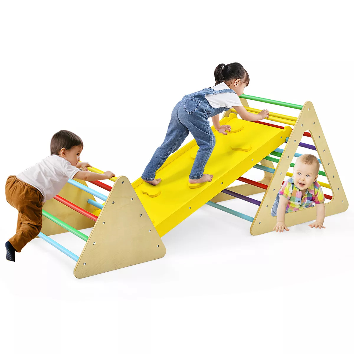 Costway 3 in 1 Kids Climbing Ladder Set 2 Triangle Climbers w/Ramp for Sliding & Climbing | Target