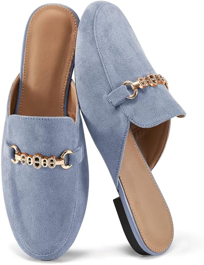 Womens Mules Buckle Flats: Classic Suede Slip On Shoes Dressy Closed Toe Backless Slides Loafers ... | Amazon (US)