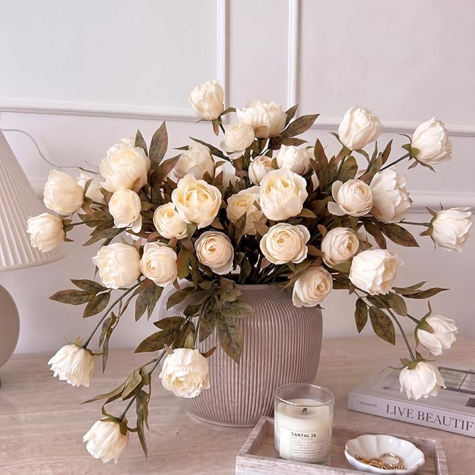 Thiccywoov 12 Pcs Faux Peony Stems Flowers Bulk Vintage Artificial Silk Peonies Stems Real Look F... | Amazon (US)
